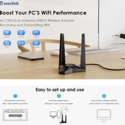 AC1300 USB3.0 Desktop Laptop WiFi Adapter,Dual Band Usb Network Card for PC,High Speed USB Wifi Dongle with Magnetic Dock,usb Wifi Signal Booster