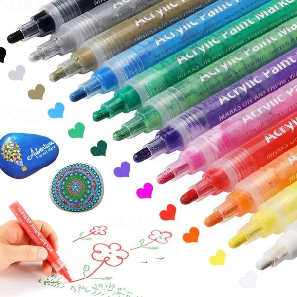 Acrylic Paint Pens Paint Markers for Rock Painting, Canvas, Wood, Glass, Fabric, Metal, Plastic, Arts Crafts Easter Eggs, Pumpkin, Scrapbooking Supplies, Graffiti Markers for Adults Kids