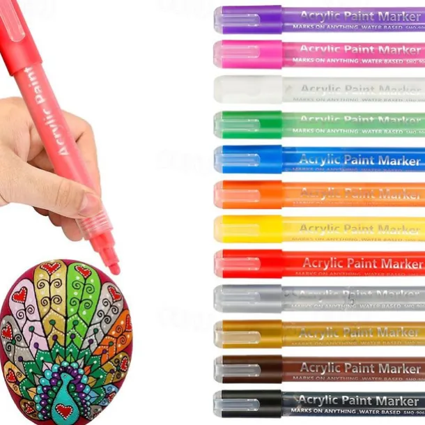 Acrylic Paint Pens Paint Markers for Rock Painting, Canvas, Wood, Glass, Fabric, Metal, Plastic, Arts Crafts Easter Eggs, Pumpkin, Scrapbooking Supplies, Graffiti Markers for Adults Kids
