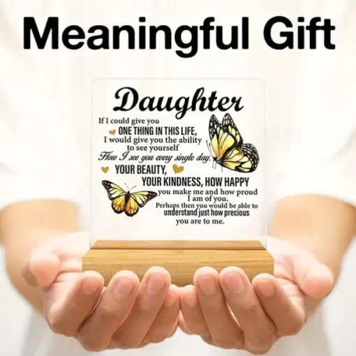 Acrylic Plaque with Wooden Base, Meaningful Gift from Son or Daughter to Mom, Commemorative Desk Sign, Thoughtful Keepsake with Wooden Stand