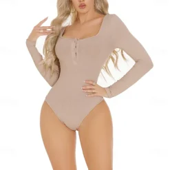 Activewear Leotard / Onesie Buttons Pure Color Splicing Women's Performance Training Long Sleeve High Polyester