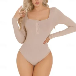 Activewear Leotard / Onesie Buttons Pure Color Splicing Women's Performance Training Long Sleeve High Polyester