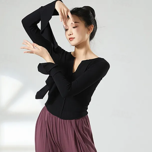 Activewear Top Pure Color Splicing Women's Performance Training Long Sleeve High Polyester