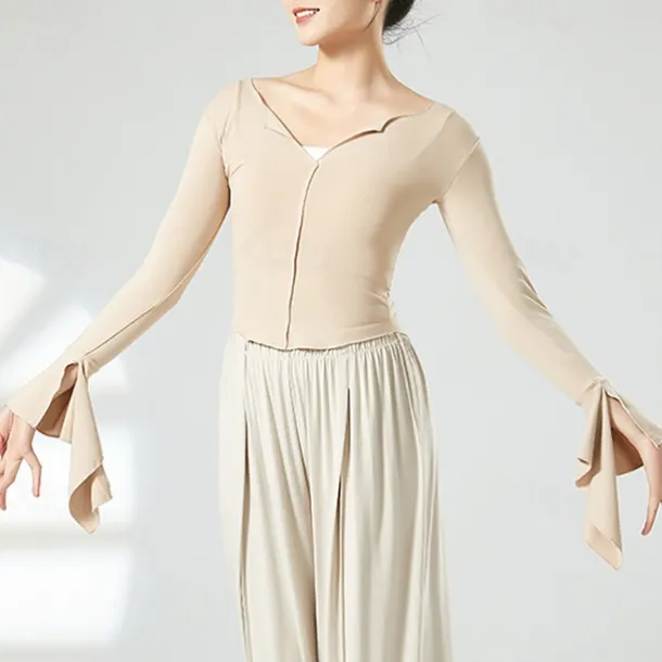 Activewear Top Pure Color Splicing Women's Performance Training Long Sleeve High Polyester