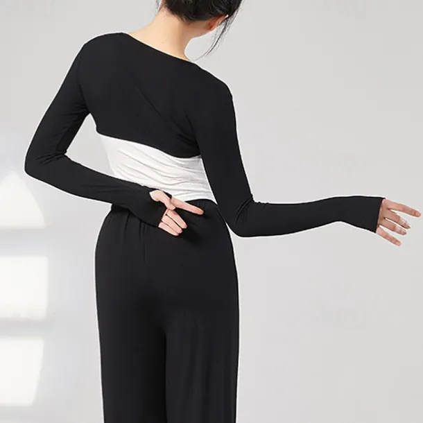 Activewear Top Pure Color Splicing Women's Performance Training Long Sleeve High Polyester