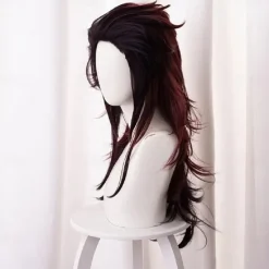Adecors Demon Slayer Tanjiro Cosplay Wig Female Long Kimetsu No Yaiba Wig with Earrings Markings for Anime Cosplay rose