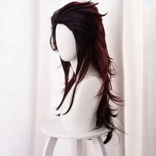 Adecors Demon Slayer Tanjiro Cosplay Wig Female Long Kimetsu No Yaiba Wig with Earrings Markings for Anime Cosplay rose
