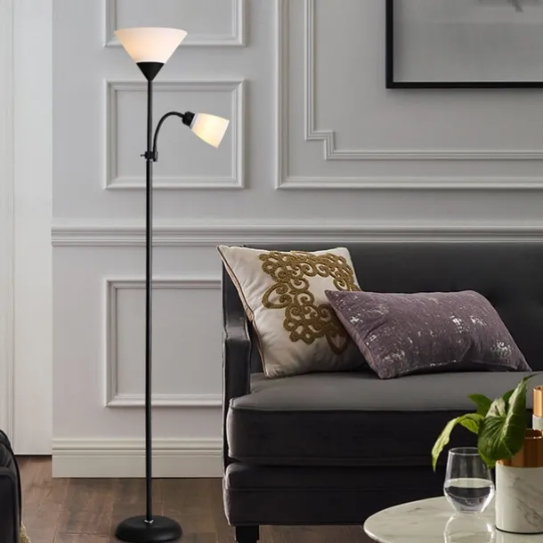 Adjustable Black Floor Lamp with Reading Light Susan Modern Standing Lamp for Living Room/Office Lamp 72" Tall - 150-watt with Side Reading Light Corner Lamp