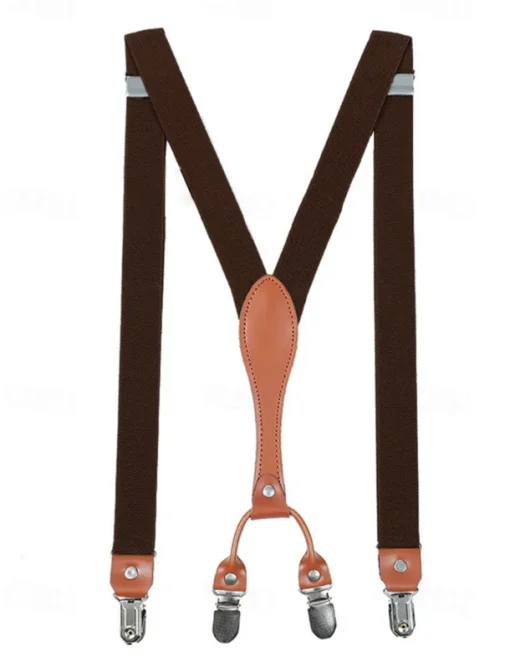 Adjustable Elastic Suspenders with Faux Leather Accents and Metal Clips – Classic Y-Back Design for Men, Perfect for Formal Events, Weddings, and Daily Wear
