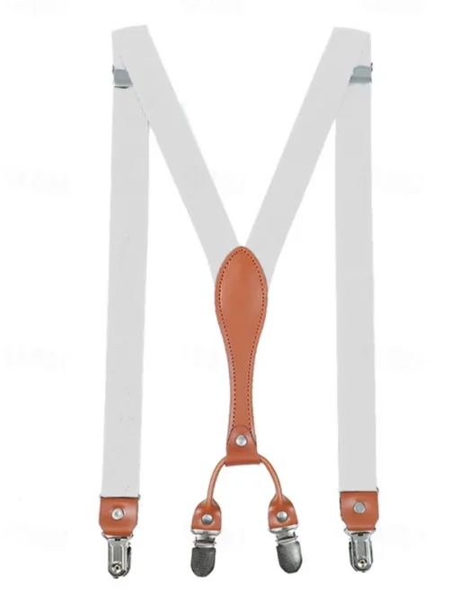 Adjustable Elastic Suspenders with Faux Leather Accents and Metal Clips – Classic Y-Back Design for Men, Perfect for Formal Events, Weddings, and Daily Wear