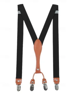 Adjustable Elastic Suspenders with Faux Leather Accents and Metal Clips – Classic Y-Back Design for Men, Perfect for Formal Events, Weddings, and Daily Wear