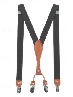 Adjustable Elastic Suspenders with Faux Leather Accents and Metal Clips – Classic Y-Back Design for Men, Perfect for Formal Events, Weddings, and Daily Wear