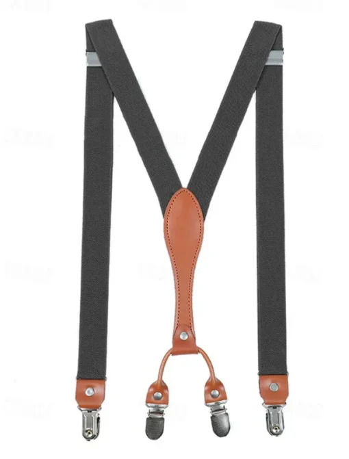 Adjustable Elastic Suspenders with Faux Leather Accents and Metal Clips – Classic Y-Back Design for Men, Perfect for Formal Events, Weddings, and Daily Wear