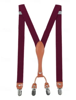 Adjustable Elastic Suspenders with Faux Leather Accents and Metal Clips – Classic Y-Back Design for Men, Perfect for Formal Events, Weddings, and Daily Wear