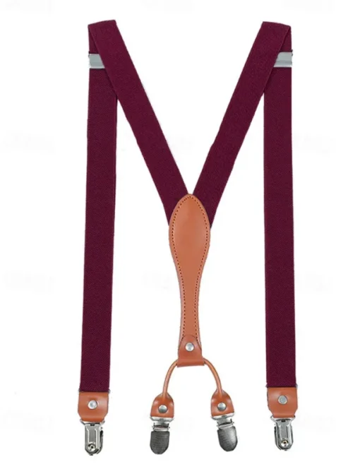 Adjustable Elastic Suspenders with Faux Leather Accents and Metal Clips – Classic Y-Back Design for Men, Perfect for Formal Events, Weddings, and Daily Wear