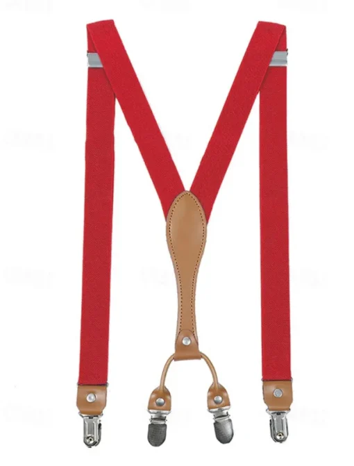 Adjustable Elastic Suspenders with Faux Leather Accents and Metal Clips – Classic Y-Back Design for Men, Perfect for Formal Events, Weddings, and Daily Wear