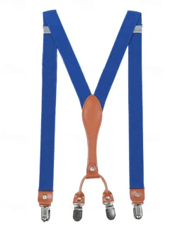 Adjustable Elastic Suspenders with Faux Leather Accents and Metal Clips – Classic Y-Back Design for Men, Perfect for Formal Events, Weddings, and Daily Wear