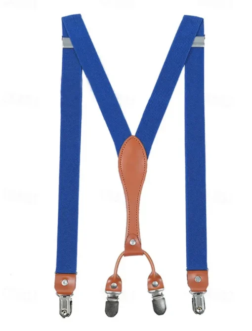 Adjustable Elastic Suspenders with Faux Leather Accents and Metal Clips – Classic Y-Back Design for Men, Perfect for Formal Events, Weddings, and Daily Wear