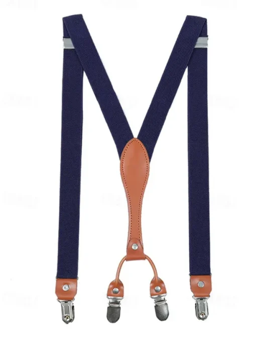 Adjustable Elastic Suspenders with Faux Leather Accents and Metal Clips – Classic Y-Back Design for Men, Perfect for Formal Events, Weddings, and Daily Wear
