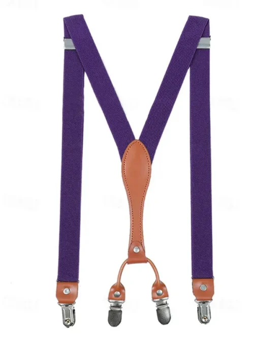 Adjustable Elastic Suspenders with Faux Leather Accents and Metal Clips – Classic Y-Back Design for Men, Perfect for Formal Events, Weddings, and Daily Wear