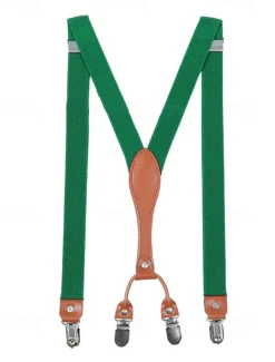 Adjustable Elastic Suspenders with Faux Leather Accents and Metal Clips – Classic Y-Back Design for Men, Perfect for Formal Events, Weddings, and Daily Wear