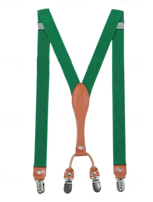 Adjustable Elastic Suspenders with Faux Leather Accents and Metal Clips – Classic Y-Back Design for Men, Perfect for Formal Events, Weddings, and Daily Wear