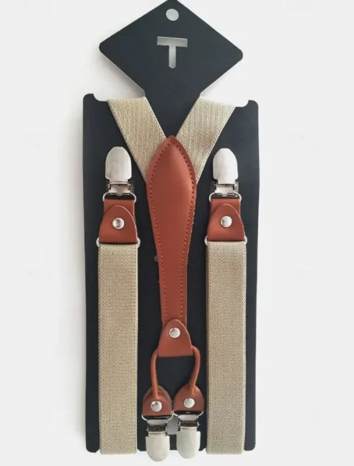 Adjustable Elastic Suspenders with Faux Leather Accents and Metal Clips – Classic Y-Back Design for Men, Perfect for Formal Events, Weddings, and Daily Wear