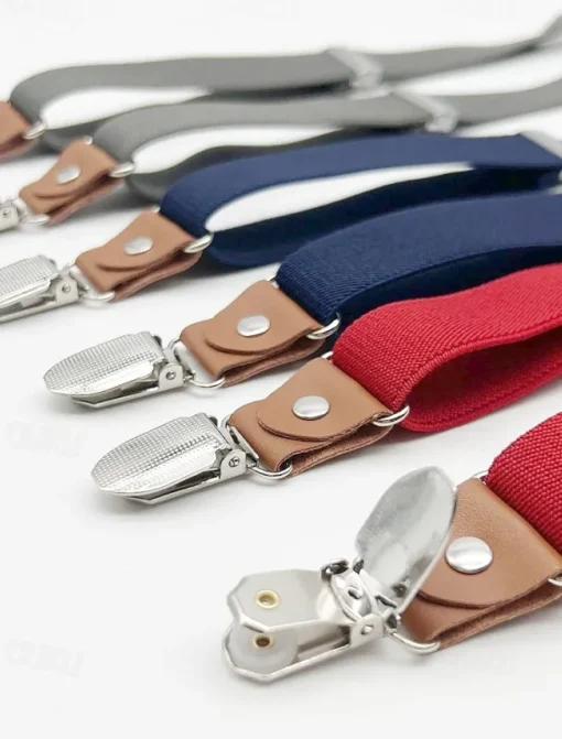 Adjustable Elastic Suspenders with Faux Leather Accents and Metal Clips – Classic Y-Back Design for Men, Perfect for Formal Events, Weddings, and Daily Wear