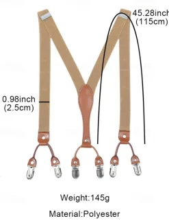 Adjustable Elastic Suspenders with Faux Leather Accents and Metal Clips – Classic Y-Back Design for Men, Perfect for Formal Events, Weddings, and Daily Wear
