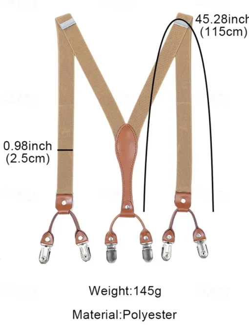 Adjustable Elastic Suspenders with Faux Leather Accents and Metal Clips – Classic Y-Back Design for Men, Perfect for Formal Events, Weddings, and Daily Wear