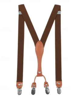 Adjustable Elastic Suspenders with Faux Leather Accents and Metal Clips – Classic Y-Back Design for Men, Perfect for Formal Events, Weddings, and Daily Wear