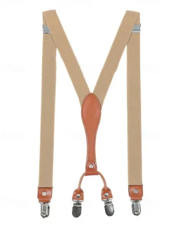 Adjustable Elastic Suspenders with Faux Leather Accents and Metal Clips – Classic Y-Back Design for Men, Perfect for Formal Events, Weddings, and Daily Wear