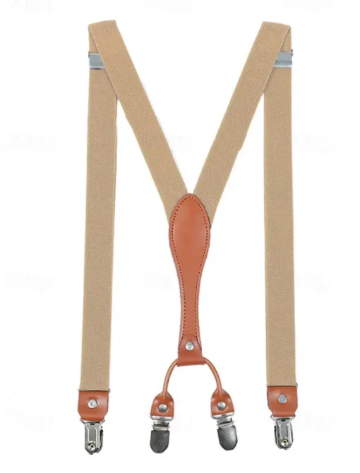 Adjustable Elastic Suspenders with Faux Leather Accents and Metal Clips – Classic Y-Back Design for Men, Perfect for Formal Events, Weddings, and Daily Wear