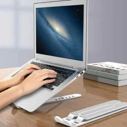 Adjustable Foldable Laptop Stand Non-slip Desktop Laptop Tablets racks Support for ipad Stand Folding Laptop Stand Holder Aluminum Portable Desk Silicone Bottom Non-Slip Mounts