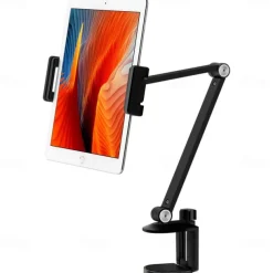 Adjustable Metal Tablet Stand Aluminum Alloy Arm iPad Mount Holder for Bed or Desk Overhead Compatible for iPad Air Pro Mini Surface Pro Stand iPhone Android Tablet Kindle
