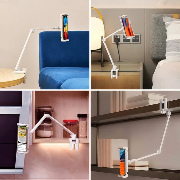Adjustable Metal Tablet Stand Aluminum Alloy Arm iPad Mount Holder for Bed or Desk Overhead Compatible for iPad Air Pro Mini Surface Pro Stand iPhone Android Tablet Kindle