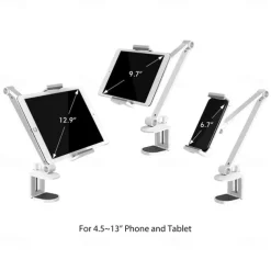 Adjustable Metal Tablet Stand Aluminum Alloy Arm iPad Mount Holder for Bed or Desk Overhead Compatible for iPad Air Pro Mini Surface Pro Stand iPhone Android Tablet Kindle
