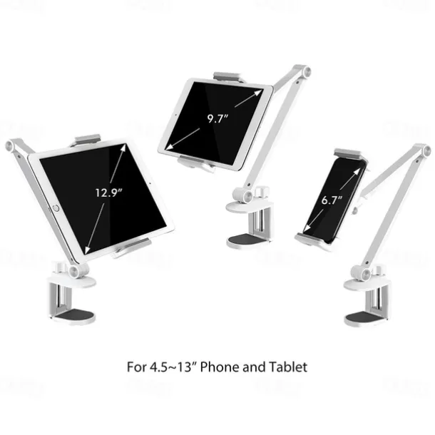 Adjustable Metal Tablet Stand Aluminum Alloy Arm iPad Mount Holder for Bed or Desk Overhead Compatible for iPad Air Pro Mini Surface Pro Stand iPhone Android Tablet Kindle