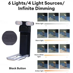 Adjustable Rechargeable 6 LED Book Light for Reading Clip on Book USB Rechargeable Book Reading Light