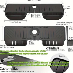 Adjustable Silicone Sponge Holder, Faucet Water Catcher Mat, 2 IN 1 Absorbent Faucet Splash Mat, Draining Faucet Water Catcher Mat, Sponge Holder Over Faucet Sink Organizer, Kitchen Bathroom Sink Acce