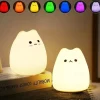 Adorable Cat LED Color-Changing Night Light Silicone Night Light Children's Bedroom Pat Pat Color Changing Cute Bedside Atmosphere Light