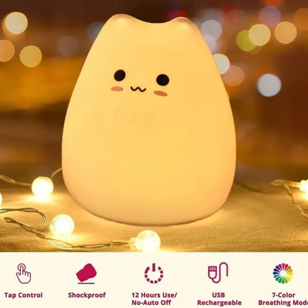 Adorable Cat LED Color-Changing Night Light Silicone Night Light Children's Bedroom Pat Pat Color Changing Cute Bedside Atmosphere Light