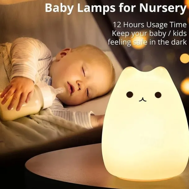 Adorable Cat LED Color-Changing Night Light Silicone Night Light Children's Bedroom Pat Pat Color Changing Cute Bedside Atmosphere Light