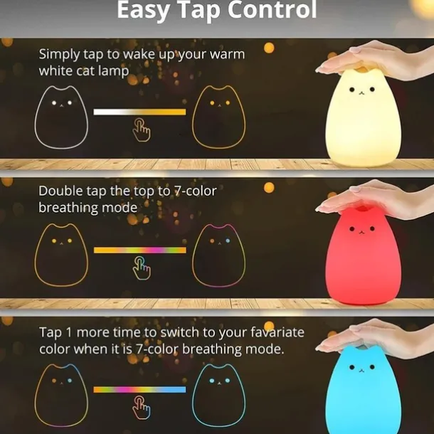 Adorable Cat LED Color-Changing Night Light Silicone Night Light Children's Bedroom Pat Pat Color Changing Cute Bedside Atmosphere Light