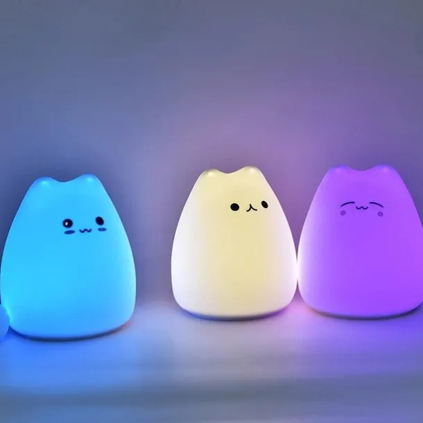 Adorable Cat LED Color-Changing Night Light Silicone Night Light Children's Bedroom Pat Pat Color Changing Cute Bedside Atmosphere Light