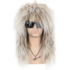 Adult Men Women Long Curly Wig 70s 80s Rocker Mullet Halloween Costume Cosplay Wig For Carvinal