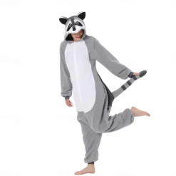 Adults' Animal Nightwear Onesie Costume Carnival Costume Raccoon Onesie Pajamas Kigurumi Pajamas Funny Costume For Men and Women Christmas Carnival Cartoon