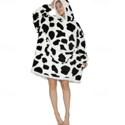 Adults' Character Oversized Hoodie Blanket Wearable Blanket With Pocket Milk Cow Leopard Onesie Pajamas Kigurumi Pajamas For Men and Women Carnival Masquerade Cartoon
