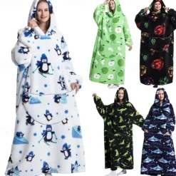 Adults' Character Oversized Hoodie Blanket Wearable Blanket With Pocket Shark Penguin Dinosaur Onesie Pajamas Kigurumi Pajamas For Men and Women Carnival Masquerade Cartoon