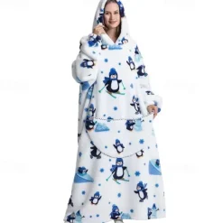 Adults' Character Oversized Hoodie Blanket Wearable Blanket With Pocket Shark Penguin Dinosaur Onesie Pajamas Kigurumi Pajamas For Men and Women Carnival Masquerade Cartoon